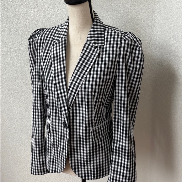 Who What Wear Black White Gingham Check Puff Sleeve Blazer Size Medium - Picture 4 of 8